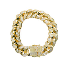 Bling bling hip hop homens mulheres amante pulseira joias, 18 mm 8 &quot;cobre latão ouro prata gelada zircão cubano corrente bracelete